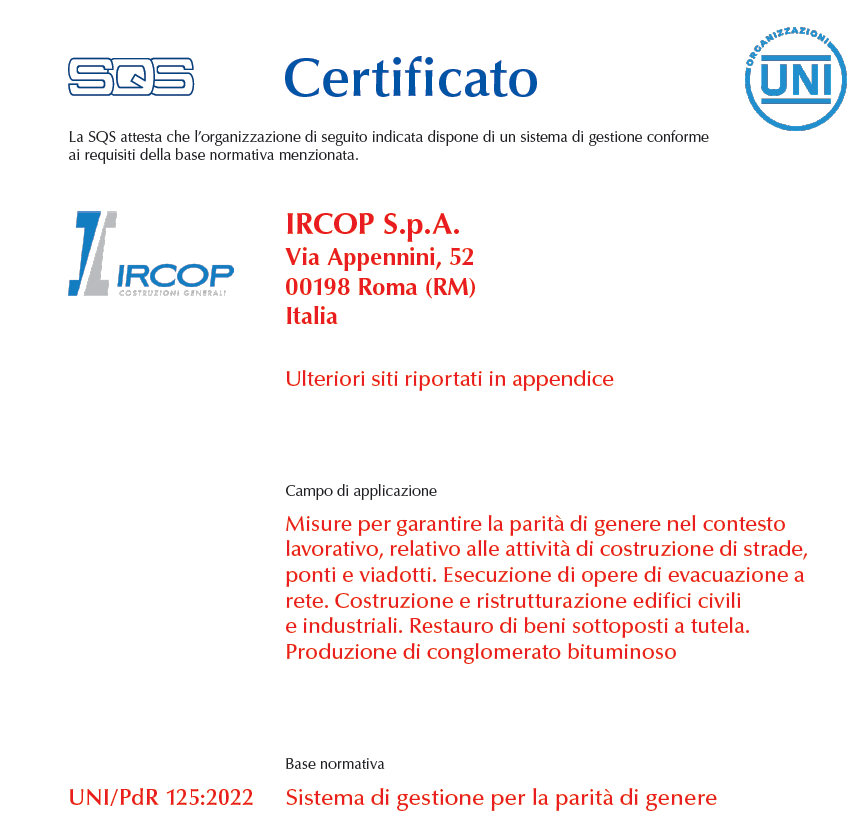 La Ircop consegue la certificazione UNI/PdR 125:2022 del Sistema di gestione per la parità di genere